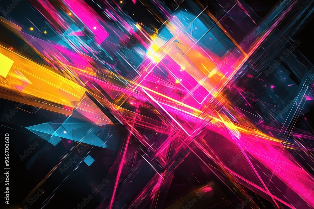 Aufkleber vibrant neon abstract design with intersecting geometric patterns for modern decor.