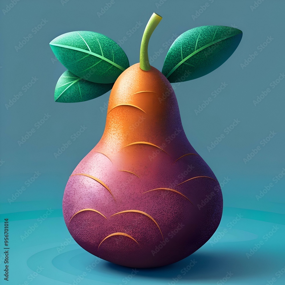 Poster a playful. 3d illustration of a pear with a vibrant color scheme.