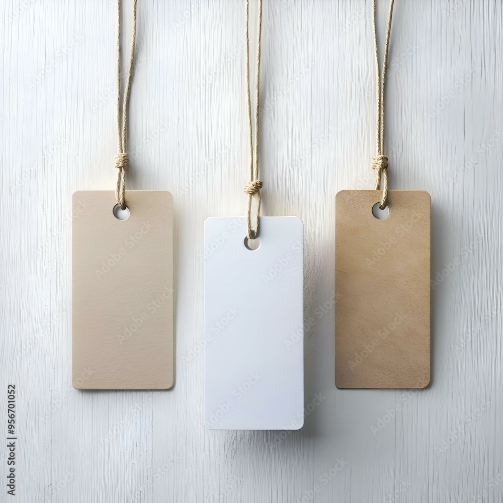 Poster three blank tags with string. perfect for adding your own text or design.
