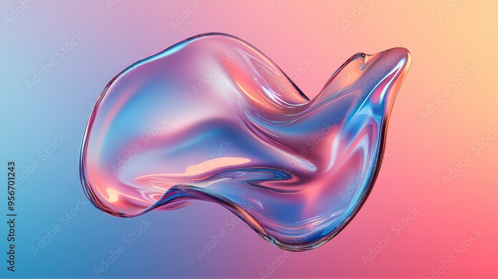 Poster abstract colorful flowing shape on gradient background for modern design and creative inspiration.