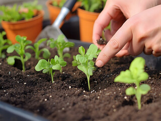female hand planting a seedling organic generative art