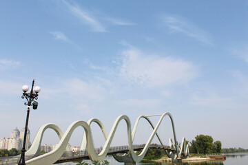 Khvylia Bridge over the Dnipro River in Kyiv, Ukraine