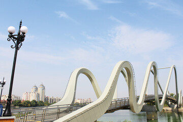 Khvylia Bridge over the Dnipro River in Kyiv, Ukraine