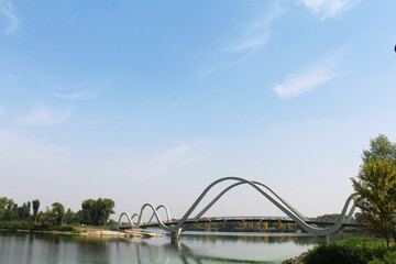 Khvylia Bridge over the Dnipro River in Kyiv, Ukraine