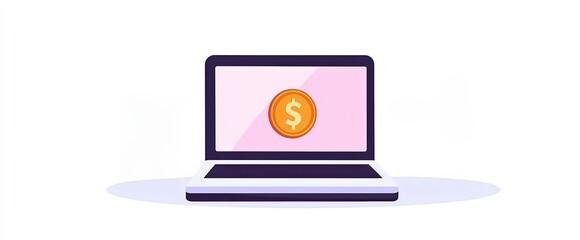Crowdfunding campaign, minimal laptop with money icon, flat design illustration