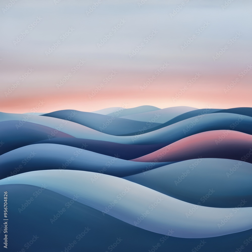 Canvas Prints Abstract landscape with blue and pink gradient waves, evoking a sense of calm and serenity, perfect for minimalist designs.