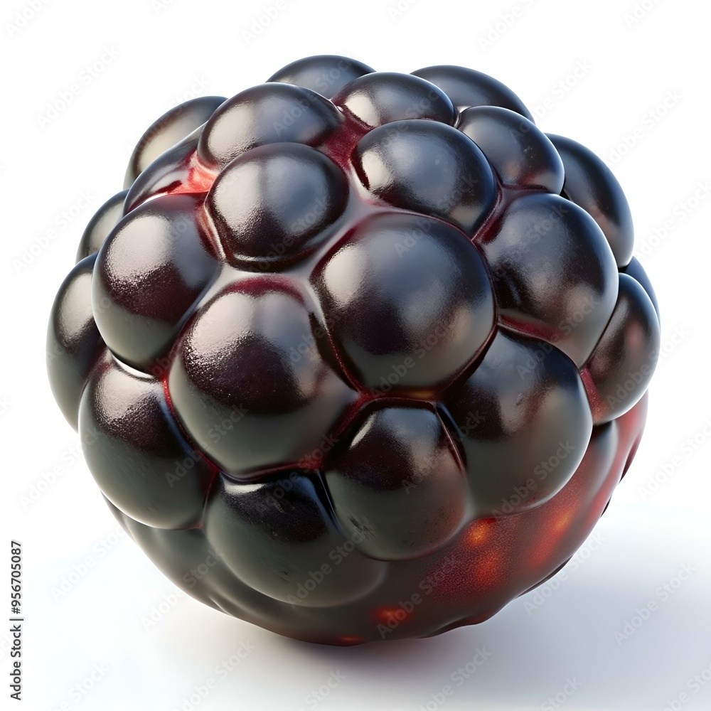 Poster a high quality 3d rendering of a single blackberry. showcasing its intricate texture and vibrant col
