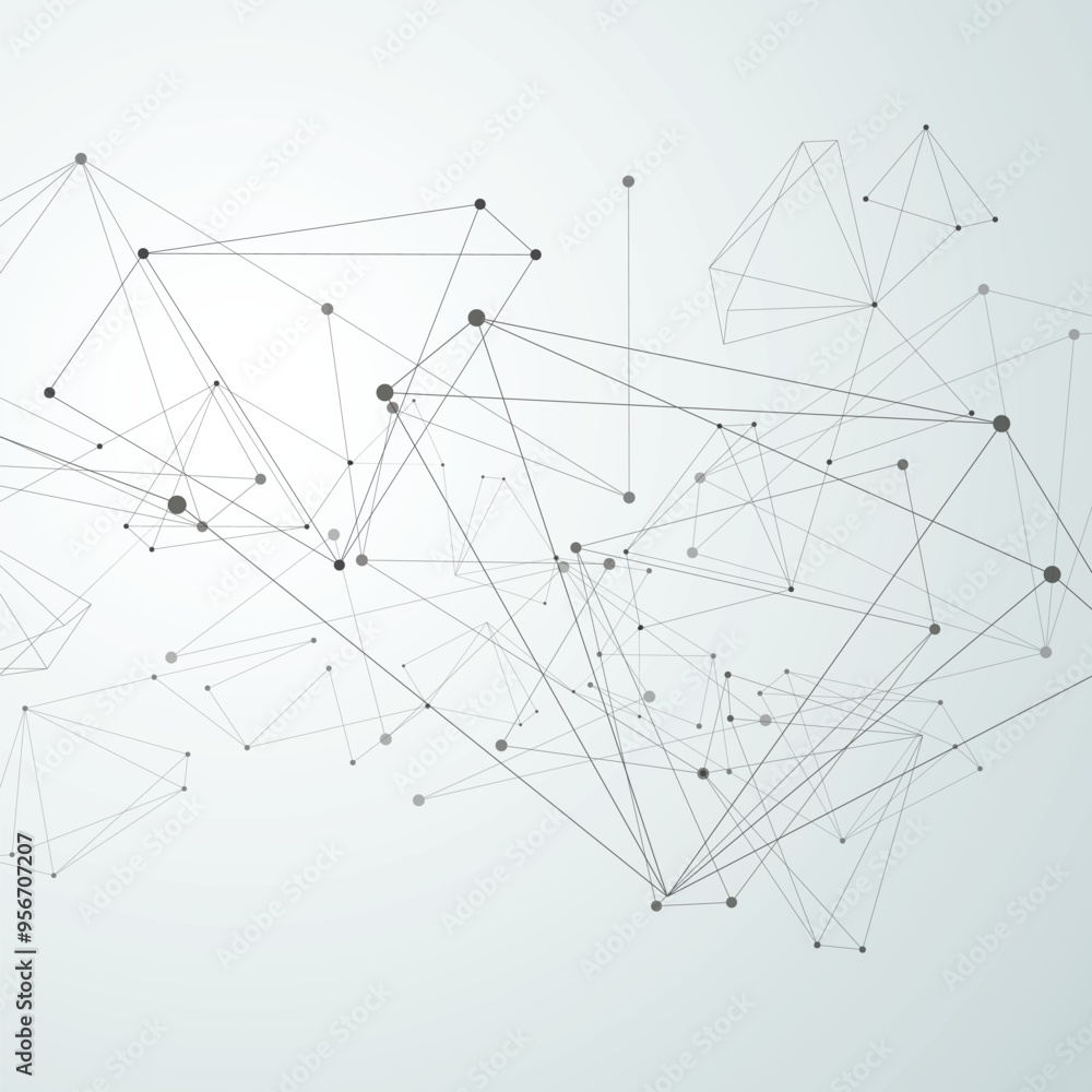 Poster Geometric concept structure network. Abstract polygonal with connecting dots and lines. Global connect element. Data polygonal vector