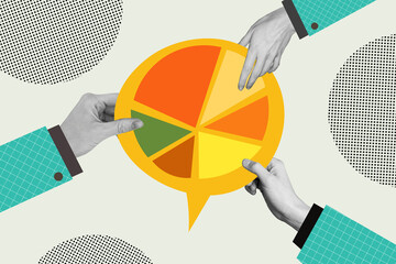 Composite artwork collage image picture of arms hold dialogue bubble diagram isolated on creative...