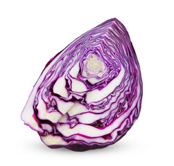 Sliced red cabbage vegetable isolated on white background.