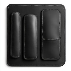 Black wireless mouse on a black leather mousepad