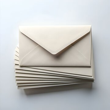 A stack of blank white envelopes on a white background.