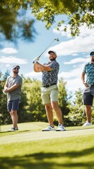 Obraz premium Golfer Swinging on a Sunny Day