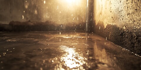 Obraz premium Rain-Kissed Serenity, Sunlit Drops on Concrete Canvas