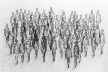 Naklejka premium Simple people shapes connected by lines created with Generative AI