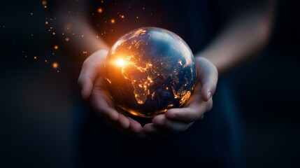 Fototapeta premium Hands holding a 3D globe.