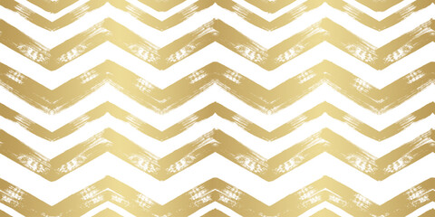 Christmas gold chevron pattern. Hand drawn zigzag golden foil print. Shining stripes seamless background