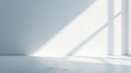 Minimalist Abstract White Background with Soft Shadows and Light Reflections, Ideal for Product Display or Advertising Backdrop in a Studio Setting.
