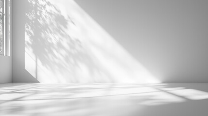 Minimalist Abstract White Background with Soft Shadows and Light Reflections, Ideal for Product Display or Advertising Backdrop in a Studio Setting.