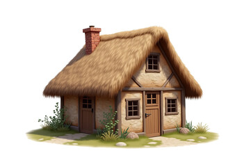 Thatched Roof House Image with Clipping Path: Perfect for Creating Realistic Scenes