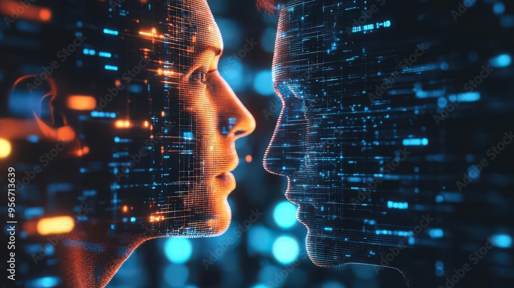 Poster a businessman uses ai to integrate blockchain technology and data encryption, optimizing data scienc