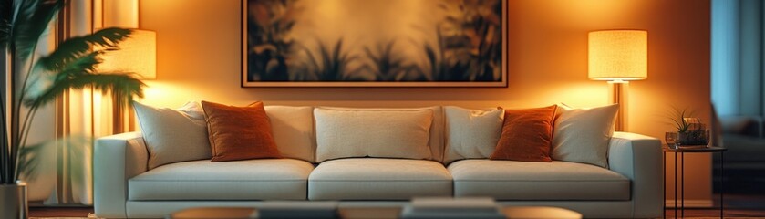 Contemporary frame, cozy living room, soft lighting, warm tones, 8K detailed image
