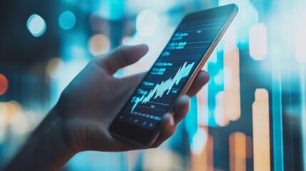 Obraz premium Analyzing Market Trends on a Smartphone