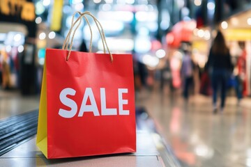 A red shopping bag with the word Sale written on it