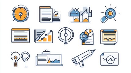 Business Operations thin line icon set. Containing workflow, team meeting, project management, business strategy, goal setting, timeline, task list, productivity, business plan, budget planning.