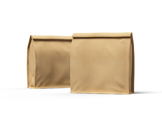 Rendered mockup for a square paper bag with folded top on a transparent background
