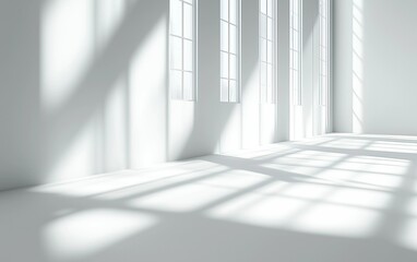 Obraz premium Minimalist Abstract White Background with Soft Shadows and Light Reflections, Ideal for Product Display or Advertising Backdrop in a Studio Setting.