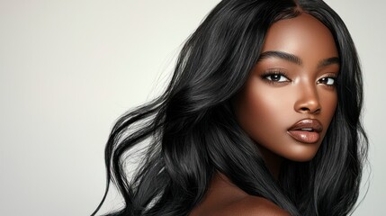 Fototapeta premium Beautiful portrait of a woman with long black hair and natural light