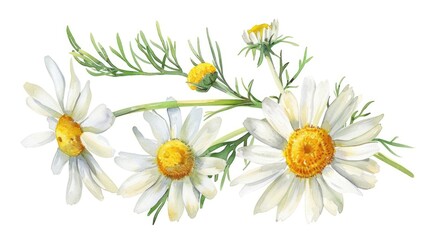 Obraz premium Botanical Chamomile Illustration. Hand-Painted Watercolor Drawing of Aromatic Herbal Flower on White Background