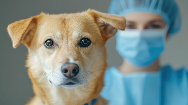 Veterinary Technician Providing Compassionate Support and Care to Calm a Nervous Dog Before a Medical Procedure in a Veterinary Clinic Setting