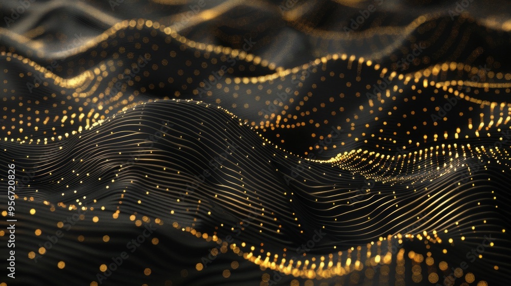 Poster a mesmerizing patterns of flowing golden waves on a dark background. this abstract design combines e