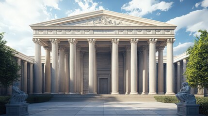 Obraz premium A government building with a monumental facade, including large columns, detailed sculptures,
