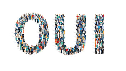 illustration vectorielle représentant une foule de personnages formant le mot 