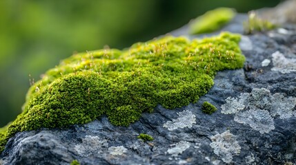 Obraz premium Closeup of Vibrant Green Moss Covering Rock in Natural Environment