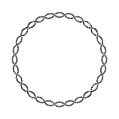 Vector round rope frame with two twisted ropes. Nautical circle frame. Isolated on white background