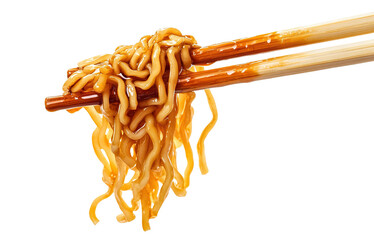 Delicious noodles held with chopsticks, cut out