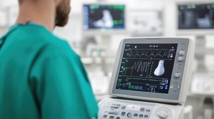 Veterinary care professional using a portable ultrasound device to examine a horse in a rural outdoor setting  The image showcases the mobile and field based nature of veterinary services