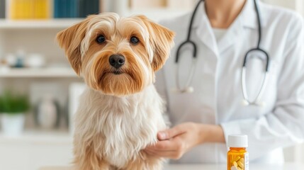 Compassionate Veterinarian Administering Pain Relief Medication to Canine Patient for Optimal Care and Wellness  The image depicts a veterinary professional providing gentle and attentive care