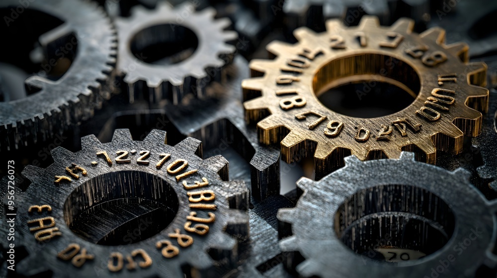 Poster intricate gears and cogs forming mechanical engineering machinery