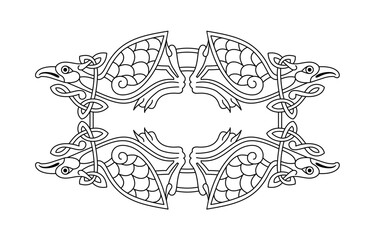 Celtic national style interlaced pattern with birds. Celtic knot vector illustration. Ancient nordic symbol.
