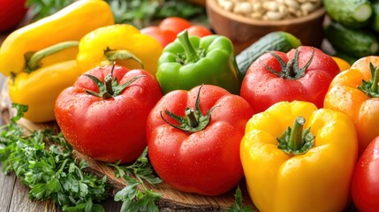 Fresh Organic Ingredients on Wooden Cutting Board for Healthy Meal Preparation