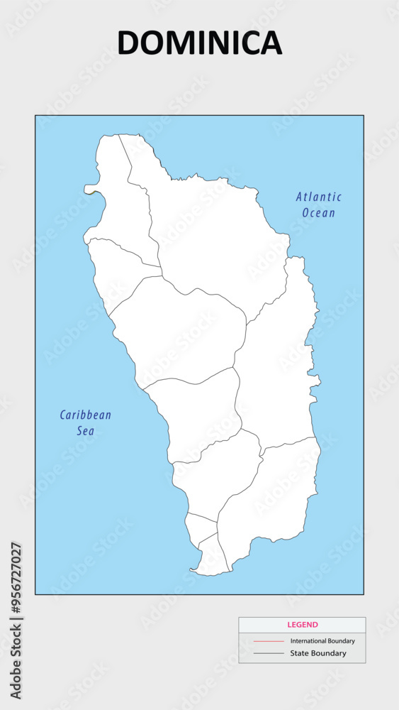 Sticker dominica map. political map of dominica with state border in outline. political map of dominica with