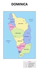 Dominica Map. State and union territories of Dominica with neighbouring countries. Political map of Dominica with capital and important cities in Detailed.