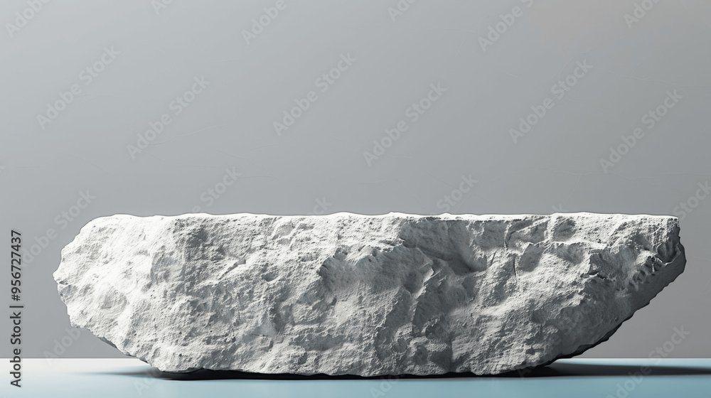 Poster large rough stone block with textured surface against plain background