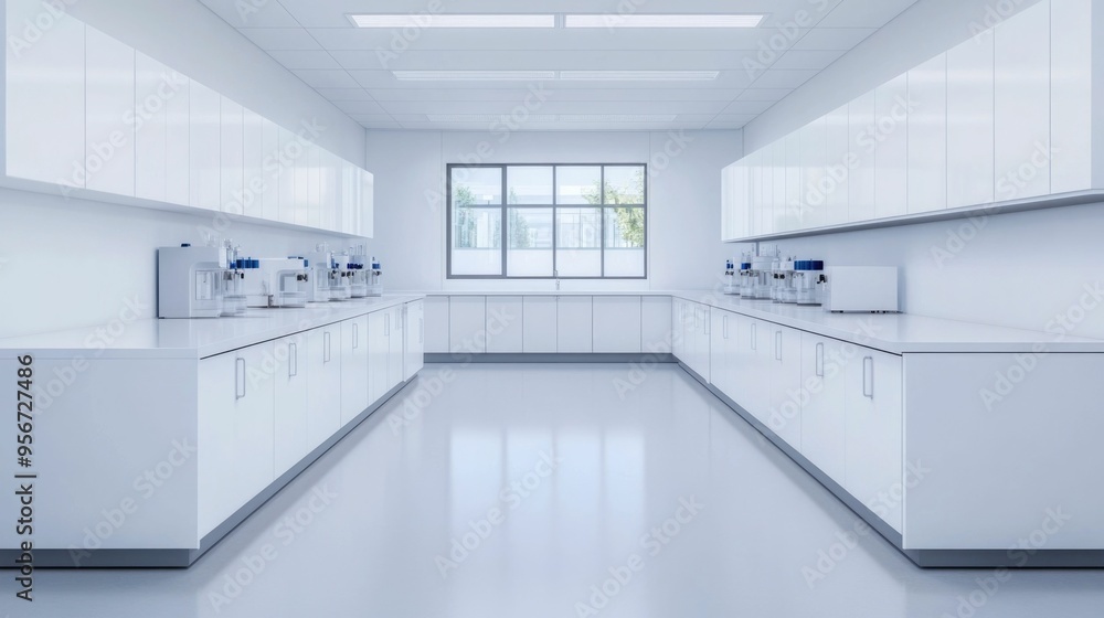 Poster technologically advanced laboratory setting featuring a variety of sophisticated analytical instrume