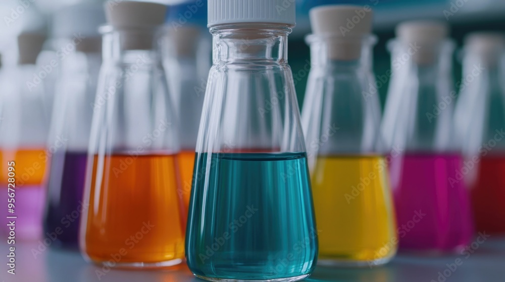 Poster a visually captivating image showcasing a laboratory environment filled with a variety of colorful c